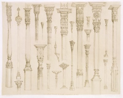 Disegni di colonne persiane e turche in legno, da 
